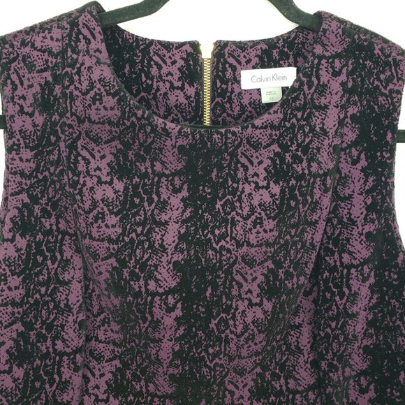 Calvin Klein Sheath Dress 12 Flocked Velvet Abstract Snake Skin Purple Black - Picture 8 of 12